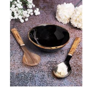 Cuenco de servicio a cuadros de cuerno de búfalo natural con juego de cuchara y tenedor 1 cuenco decorativo de búfalo de Venta caliente de lujo para afeitar - Product Image 4