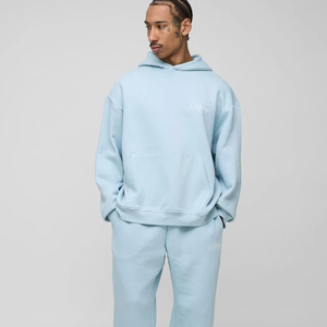 Offre Spéciale Streetwear personnalisé bleu ciel couleur sérigraphie coton polaire fermeture éclair Boxy sweat à capuche et jogging ensemble pour hommes - Product Image 1