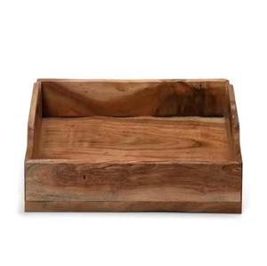 Elegante bandeja de servicio de madera ideal para el hogar, cafés o regalos, bandejas de madera duraderas y exigentes con mango de metal - Product Image 4