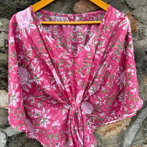Vestido de caftán con estampado floral indio de algodón hecho a mano, ropa de dormir con bloque de flores, Maxi Kimono Robe, cubierta de Playa Larga, ropa informal suelta - Product Image 1