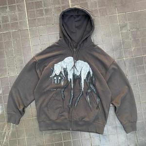 เสื้อฮู้ดดี้ผ้าฟลีซทรงปกติแบบยูนิเซ็กซ์ ผ้าฝ้ายฟอกสีแบบแอซิดวอช สไตล์ซันเฟด สำหรับฤดูหนาว พร้อมกางเกงขายาวเข้าชุด พิมพ์ลายโลโก้ด้วยเทคนิค Rhinestone Dtg ตามสั่ง - Product Image 1