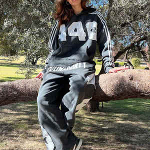 Traje de sudor de lavado ácido de alta calidad personalizado chándales deportivos de gran tamaño chándal grueso desgastado sudadera con cremallera y Jogger Set hombres - Product Image 3