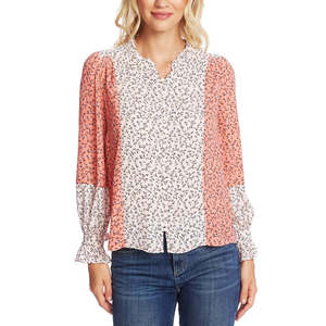 Maglia Casual da Donna CeCe a Maniche Lunghe Arancione con Motivo Floreale Bicolore Taglia Media per la Stagione Primaverile - Product Image 1