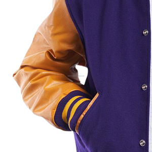 Blouson universitaire unisexe rétro américain en laine écologique avec patchwork, modèle standard pour équipes, vente en gros - Product Image 6