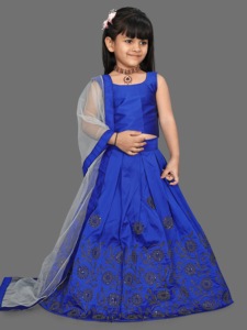 Shoryam Fashion Lehenga Choli pour enfants, bleu roi, longueur au sol, broderie, dupatta en filet, tenue ethnique pour mariages et fêtes - Product Image 3