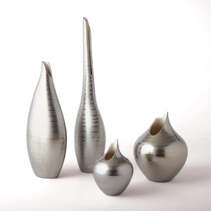 Handmade Modern Silver Flower <b>Vase</b> Platinum Stripe Ceramic Table Centerpiece for Home Decor Decorative Silver <b>Vase</b> - Product Image 3