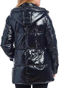 Logo personnalisé en Nylon noir brillant pour femmes, doudoune Extra longue à bulles, manteau d'hiver pour dames - Product Image 4