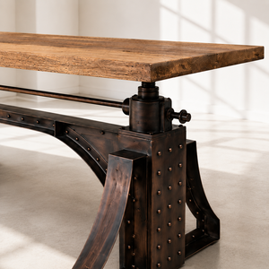 Industrial Adjustable Solid Wood Rectangle <b>Dining</b> <b>Table</b> | <b>Reclaimed</b> Wood Antique Bronze Metal Base <b>Dining</b> Room Furniture - Product Image 4