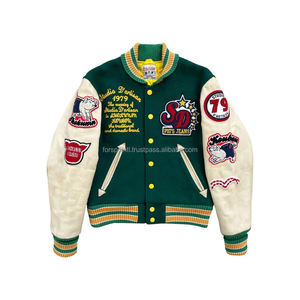 Chaqueta de bombardero con letras de béisbol universitaria de chenilla bordada personalizada para hombre, ropa de calle Vintage, chaqueta universitaria de manga de cuero en blanco - Product Image 2