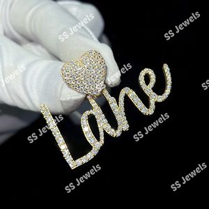 Women's Anniversary Gift Custom Name Charm VVS Moissanite <b>Pendant</b> with 925 Sterling Silver & 10K Gold Plated Heart <b>Bail</b> - Product Image 1