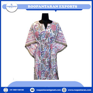 Caftan de luxe en voile de coton bloc de main confortable et doux imprimé à la mode nouvelle version longue taille grande taille vêtements de nuit en vente - Product Image 6