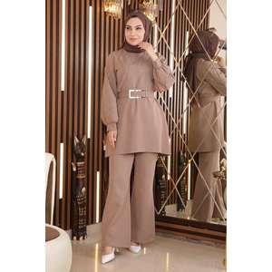 Conjunto de 2 Piezas de Tops Largos Midi Casuales con Detalles de Perlas, Cuello Redondo, Manga Larga y Corte Regular - Product Image 3