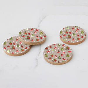 Wholesale 2024 Classic Custom Enamel Printed 10 cm <b>Placemat</b> Pad Free <b>Wood</b> Tea Coasters for Weddings & Parties - Product Image 5