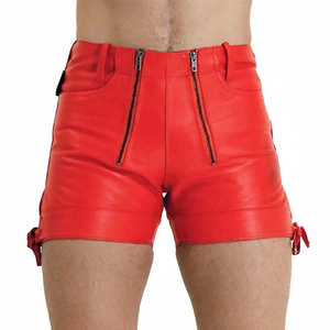 Trendy <b>Men's</b> Solid <b>Black</b> Genuine Leather Nonwoven-Casual Mid-Rise Breathable Quick-Dry <b>Men</b> Leather <b>Shorts</b> Stylish-Slim - Product Image 1