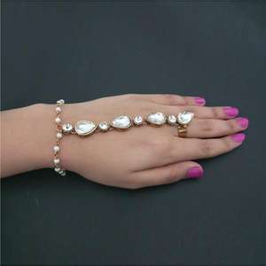 Apurva Pearls Gold Plated Glass Stone Body Chain 1502441 Hand <b>Harness</b> <b>Fashion</b> Accessory - Product Image 1