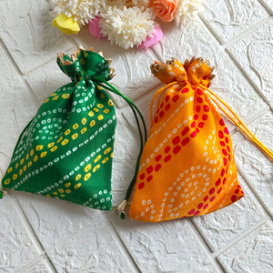 Bandhini potlis sacs pour faveur de mariage indien cadeau de retour indien sac à cordon en vrac Potlis pour Pooja retour cadeaux faveur - Product Image 1