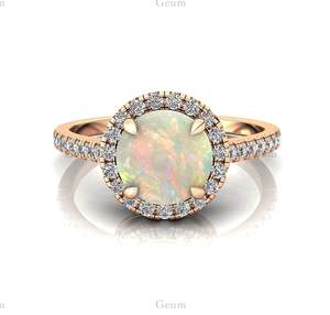 14K oro puro 1,25 Ct ópalo etíope piedra de nacimiento Halo oculto anillos solitarios Juego de puntas 100% anillos de lujo con tachuelas de diamantes naturales - Product Image 1