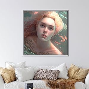 Impresión en lienzo de fantasía moderna: decoración de pared de mujer hermosa, con marco blanco - Product Image 1