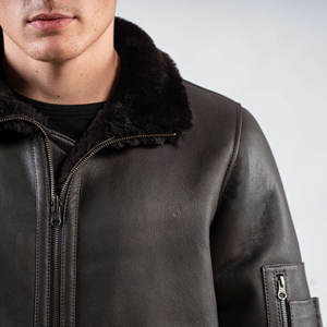 Blouson bomber moderne et fin pour homme en peau de mouton, design classique à fermeture éclair, usage quotidien, style motard, printemps - Product Image 4