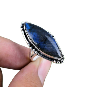 Plata de Ley 925 hecha a mano piedras preciosas labradorita Spinner promesa anillo joyería 925 Plata estampada alta calidad anillo de regalo de boda - Product Image 1