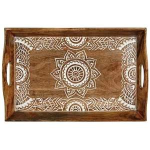 Plateau de service en bois de manguier d'acacia classique fait à la main plateau de collation émaillé naturel pour la cuisine maison hôtel Restaurant motif solide - Product Image 5