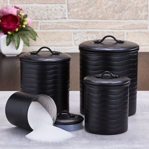Premium airtight stainless steel decorative metal kitchen <b>canister</b> <b>set</b> with labels for sugar tea coffee pasta - Product Image 2