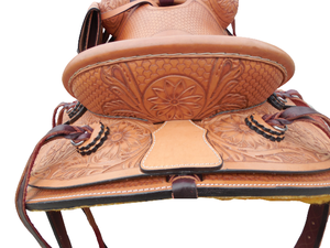 Western Roping Leather Made Smart Horse Saddle With Floral Hand <b>Tooled</b> and Hand <b>Engraved</b> Available in Wood and Fiber Glass Tree - Product Image 3