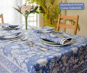 ผ้าปูโต๊ะผ้าฝ้ายพิมพ์ลายดอกไม้ฝรั่งเศสผ้าคลุมโต๊ะทานอาหารสีฟ้า - Product Image 4