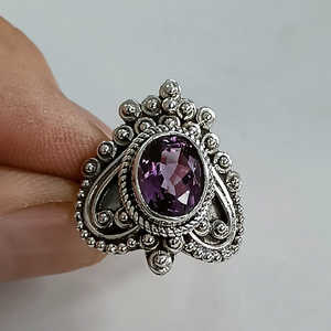 Natural Amethyst Silver <b>Ring</b> Handmade <b>Statement</b> Hearts Navya Craft's Signature Sterling Silver Bezel Setting Inlay Number - Product Image 4