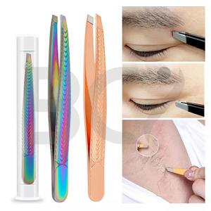 Pinzas para Cejas de Acero Inoxidable con Punta Inclinada, Personalizadas con Logotipo, Texturizadas, Duraderas, Multicolores, de Alta Calidad, del Mejor Proveedor - Product Image 2