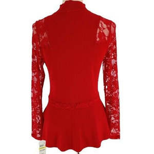 INC International Concepts Top Peplum rosso da donna taglia 0X con maniche in pizzo e collo a lupetto, camicette e camicie - Product Image 3