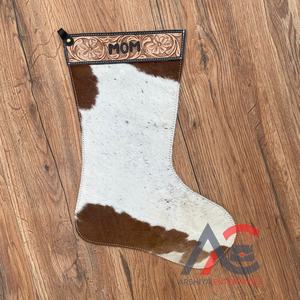 Personalizado Nombre MOM 16 Pulgadas Regalo de Navidad Mano Tooled Cuero Decoración de Navidad Calcetín de cuero de vaca genuino - Product Image 1