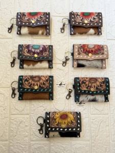 New Hand <b>Tooled</b> Carving Western Hair on Cowhide Leather <b>Small</b> Wristlet Coin Purse Multi Uses Mini Wallet for Women Western Gifts - Product Image 6