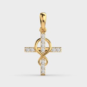 Luxury Yellow Gold Diamond <b>Cross</b> Pendant Necklace Channel Set Round Brilliant Cut Stones Classic Unisex Link <b>Chain</b> Jewelry - Product Image 2