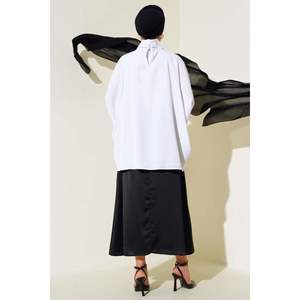 Blouse col roulé décontractée en satin écru XL Logo personnalisé soie tricotée luxe mode pour le bureau longue mode bouton solide été - Product Image 3