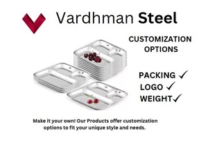 Vente d'usine, prix bas, vente en gros, assiette compartimentée en acier inoxydable avec 3 sections, assiette à dîner - 3 en 1, carrée - Product Image 4