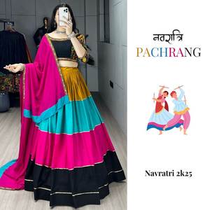 High Quality Pure Rayon Cotton Gamthi Traditional Navaratri Lehenga Choli with Real <b>Mirror</b> Work Special Party Wear - Product Image 6