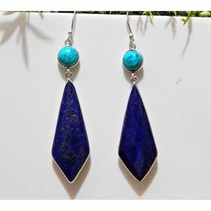 Pendientes de tuerca finos de Plata de Ley 925, lapislázuli, turquesa piedra preciosa, forma de cometa de lujo Natural, joyería de E0052-GS facetada - Product Image 6