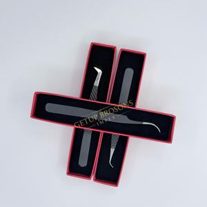 Pinzas Profesionales para Extensión de Pestañas con Curva de 90 Grados, Acero Inoxidable con Recubrimiento de Polvo Negro, Punta de Fibra Plateada, Herramientas de Belleza para Pestañas - Product Image 1