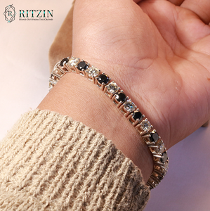 Round Cut Moissanite Tennis Style <b>Silver</b> Bracelet <b>For</b> <b>Women</b> - Product Image 5