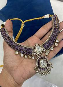 Gargantilla Kundan tradicional multicolor personalizada, conjunto de joyería india, collar AD Polki, forma geométrica, principalmente latón para - Product Image 5