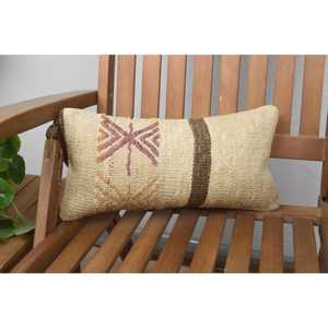 Luxury 8x16 Inch Beige Kilim Wool Pillow Rustic Design Vintage <b>Fluffy</b> Floral Print Woven Technique Silk Portable <b>Bedding</b> - Product Image 1