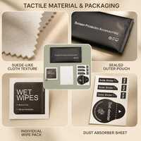 Kit d'accessoires de protection d'écran 3-en-1 : chiffon en suède, lingette non tissée, absorbeur de poussière, pochette OPP, nettoyage haute performance pour écran et objectif d'appareil photo