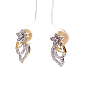 Boucles d'oreilles créoles de luxe bicolores à motif floral étoile en laiton argenté avec feuille pavé pour mariage féminin - Product Image 2