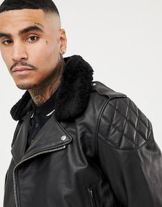 <b>Mens</b> Biker <b>Leather</b> <b>Jacket</b> Quilted Style Motorcycle Cafe Racer Bikers Real <b>Genuine</b> <b>Leather</b> Removeable Shearling Fur Collar <b>Jacket</b> - Product Image 2