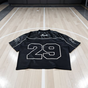 เสื้อยืดโอเวอร์ไซส์ทรงบ็อกซี่ คอวี ผ้าซาติน ตาข่าย พิมพ์ลายสไตล์เรโทร สำหรับผู้ชาย ออกแบบเองได้ ผลิตตามสั่ง (OEM) เหมาะสำหรับใส่เล่นกีฬาฟุตบอล ฤดูร้อน สตรีทแวร์ - Product Image 6