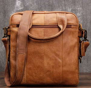 Full Grian Leather Messenger Bag Vintage Leather <b>Shoulder</b> Bag Crossbody Bag Male Tote Handbag Computer <b>Sling</b> - Product Image 1