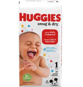 Couches Huggies Snug & Dry pour nouveau-nés, taille 1 (8-14 livres), 38 couches, avec bande anti-fuite, pour bébés NB XXL, lavables - Product Image 4