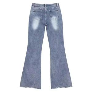 กางเกงยีนส์ลำลองผ้ายีนส์ระบายอากาศได้ดีคุณภาพสูงของผู้ชายสีทึบขนาดกลางเอวสูงป้องกันริ้วรอยซักเบามีซิป - Product Image 2