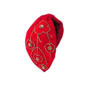 Bandeau élégant en tissu velours de qualité supérieure, style nœud, silhouette luxueuse, bandeau fait main avec broderie florale, accessoire de coiffure - Product Image 1